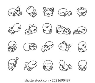 Adorable ladybug character. Coloring Page. Funny cartoon insect. Hand drawn style. Vector drawing. Collection of design elements.