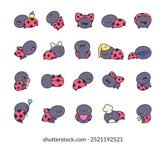 Adorable ladybug character. Funny cartoon insect. Hand drawn style. Vector drawing. Collection of design elements.