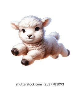 Adorable Lamb Jumping Dynamically in Watercolor Concept