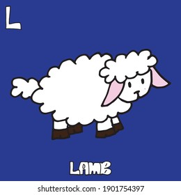 Adorable Lamb Lettering: Delight in the cuteness of this hand-drawn illustration featuring a lamb and playful lettering. Set against a calming blue background, it adds charm and warmth 