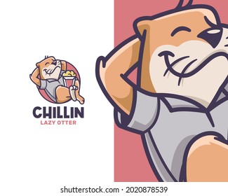 Adorable Lazy Otter Chilling Character Logo Template