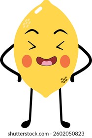 Adorable lemon with a bold pose and bright smile, designed in a fun and minimalistic cartoon style. Great for digital stickers, merchandise, and social media content.