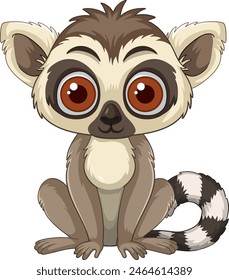 Adorable lemur with big eyes and striped tail
