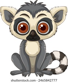 Adorable lemur with big eyes and striped tail