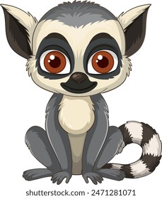 Adorable lemur with big eyes and striped tail