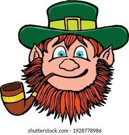 An adorable leprechuan smoking to his heart's content. This clip art features a leprechaun face smoking a pipe. 
