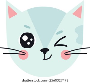 Adorable light blue kitten winking and smiling, radiating cuteness and charm, ideal for children s books, greeting cards, apparel, and various playful merchandise