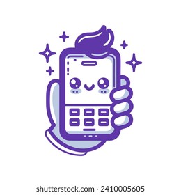 Adorable Line Art Illustration of Phone Character Holding a Hairstyle