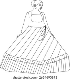 Adorável ilustração vetorial de arte de linha de um vestido de bebê bonito, projetado em um estilo limpo e mínimo. Este esboço desenhado à mão é perfeito para design de moda infantil, convites de chá de bebê, berçário