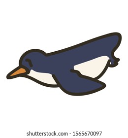 Adorable Lineless Swimming Cartoon Penguin Clip Art. Arctic Animal Icon. Hand Drawn kawaii Polar Bird Motif Illustration Doodle In Flat Color. Isolated Baby, Nursery and Christmas Bird. Vector.
