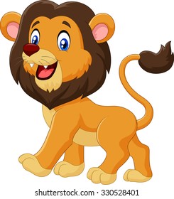 Adorable lion cartoon walking isolated on white background