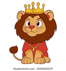 Adorable Lion King in Red Robe Sitting