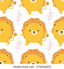 Adorable Lion seamless vector pattern, Cute Lion vector illustration in modern, flat style