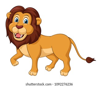 Adorable lion walking cartoon. Vector Illustration