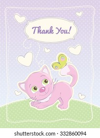 Adorable little baby girl kitten - Thank You card