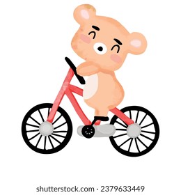 Adorable little bear drives a red car. bicycle bear