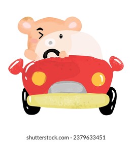 Adorable little bear drives a red car. bicycle bear