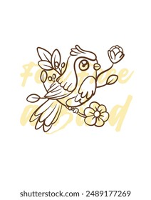 adorable little bird vector with text feel free as a bird background