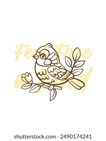 adorable little bird vector with text feel free as a bird background