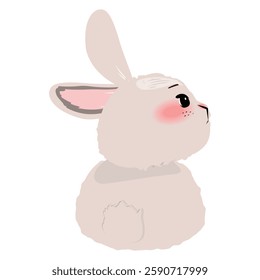 Adorable little bunny looking up with big eyes, curious and sweet, white background