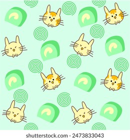 Adorable little cat and delicious matcha snacks Beautiful and cute, can be used to make covers or illustrations.
