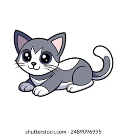 Adorable Little Cat Lying Down Illustration Vector