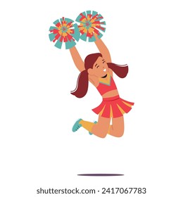 Adorable Little Cheerleader, Donning A Vibrant Uniform, With Pompoms In Hand, Radiates Joy And Innocence As She Cheers With Infectious Enthusiasm, Captivating Hearts With Her Charming Spirit, Vector