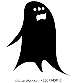 Adorable little dancing cartoon ghost with spooky face for Halloween trick-or-treat party decoration fun for kids. Isolated on white background.
