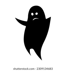 Adorable little dancing cartoon ghost with spooky face for Halloween trick-or-treat party decoration fun for kids. Isolated on white background.
