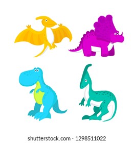 Adorable little dinosaur vector illustration for kids fashion, funny dino in cartoon style. Ideal for cards, invitations, party, banners, kindergarten, baby shower, preschool and children room