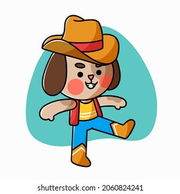 Adorable Little Doggy Playing Cowboy Character Doodle Illustration Asset