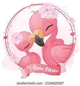 Adorable Little Flamingo Illustration for Mother's Day Decoration