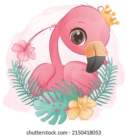 Adorable Little Flamingo Illustration for Summer Decoration