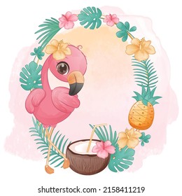 Adorable Little Flamingo Illustration for Summer Decoration