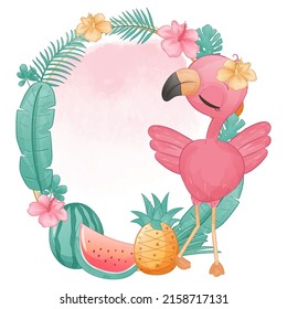 Adorable Little Flamingo Illustration for Summer Decoration