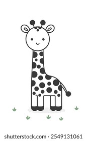 Adorable little giraffe smiling line art vector illustration