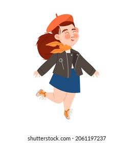Adorable little girl wearing stylish clothes. Cute kid in fashionable outfit cartoon vector illustration