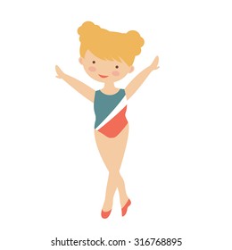 Adorable little gymnast girl character. Vector illustration