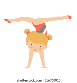 Adorable little gymnast girl character. Vector illustration
