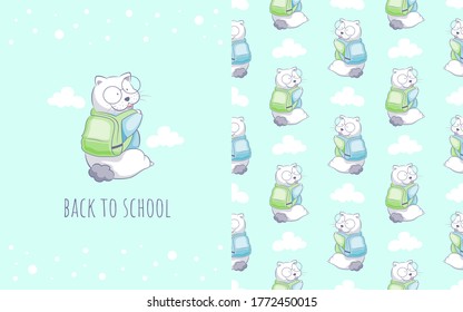 Adorable little hamster cartoon character with bag, seamless pattern for kids and illustration