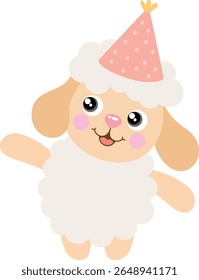 Adorable Little Lamb Celebrating with a Party Hat