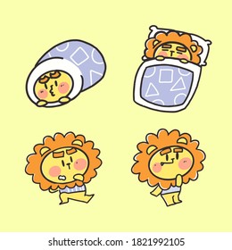 Adorable Little Lion Boy Character Doodle Illustration Premium Vector