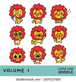 Adorable Little Lion Cub Character Mascot IP Asset Set Vol. 1. Best for Print, Messenger Apps Sticker, Web Use