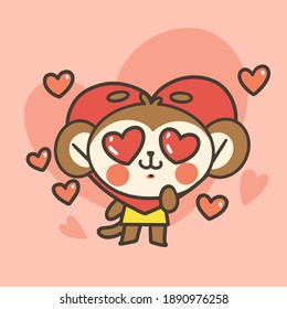 adorable little monkey boy in heart costume doodle vector illustration