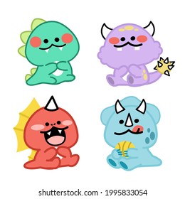 Adorable Little Monsters Doodle Illustration Set Premium Vector