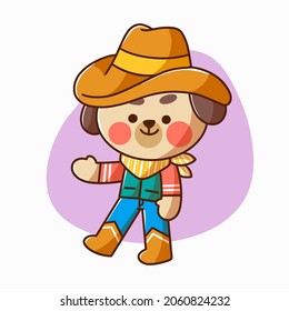 Adorable Little Puppy Playing Cowboy Character Doodle Illustration Asset