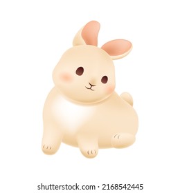 Adorable little rabbit with fluffy tail sitting. Cute hare for decoration postcard. Happy bunny for design Mid Autumn and Chuseok festival, Chinese New Year 2023 and Tet, Seollal. Vector illustration