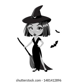 Adorable little witch character. Halloween. Vector illustration isolated on white background.