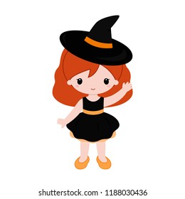 Adorable little witch. Halloween costume. Vector.