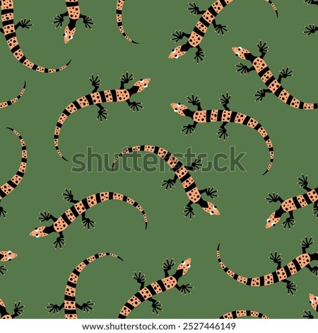 Adorable lizards hand drawn vector illustration. Cute geckos in flat style seamless pattern for children fabric or wallpaper.